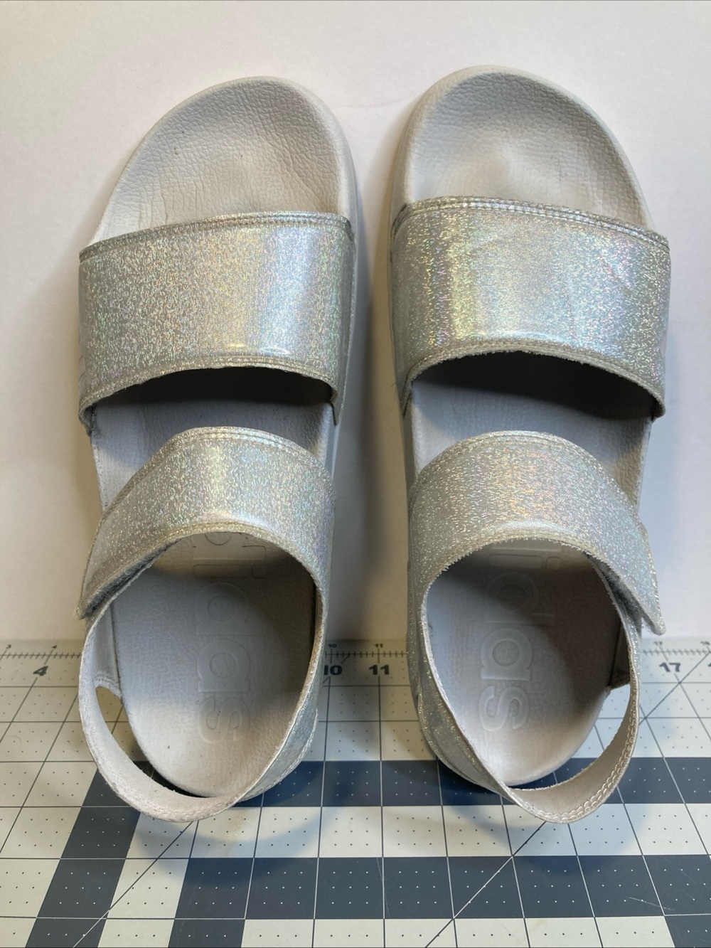 Adidas Adilette Silver Sandals Woman’s 11 Adjustable Straps Hook-loop